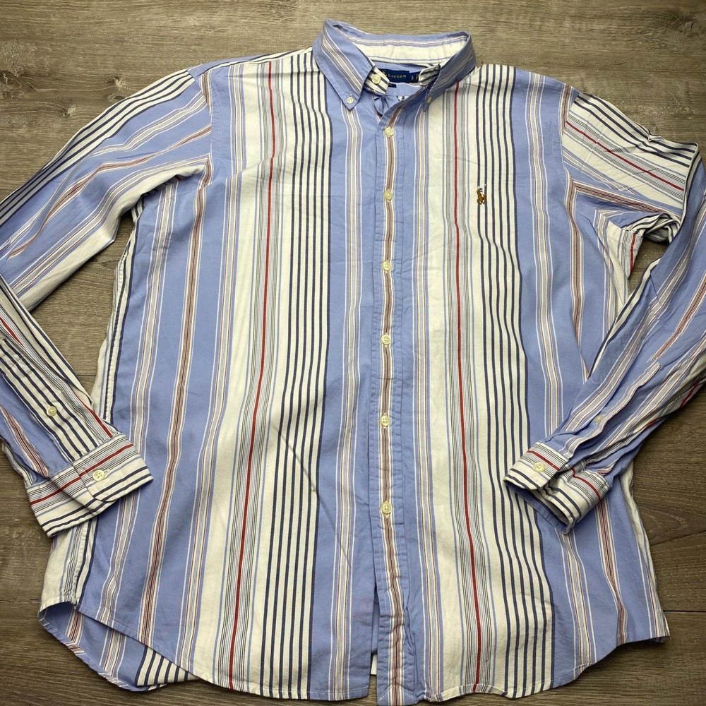 Ralph Lauren Blue White Multi-Stripe Button-Down Shirt